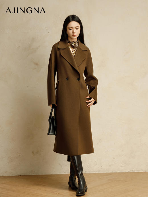【商场同款】阿菁娜2024冬季新款简约双排两粒扣宽松轮廓大衣A30D211019 商品图0