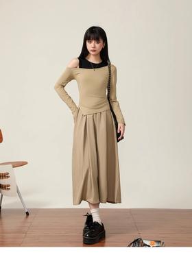 <曾小咸推荐>慵懒风圆领长袖t恤a字连衣裙两件套