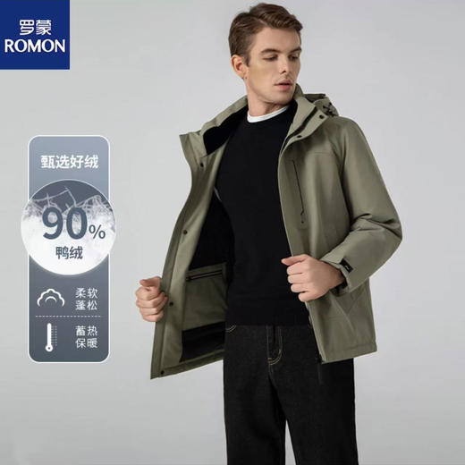 【防风防泼防寒 修身版型 90白鸭绒】罗蒙军事风石墨烯内里羽绒服外套 商品图1