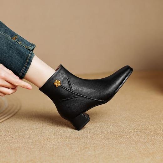 【预售5天】软羊皮法式粗跟，时尚小短靴女侧拉链加绒女靴YJ&F3110 商品图1