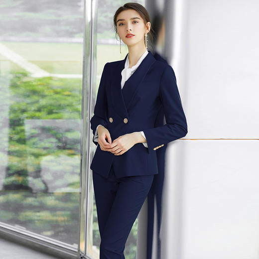 AD正装女套装春季藏青色工作服气质青果领西装套裤时尚商务职业装 商品图2