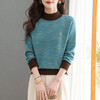 CC-101-98979半高领厚款毛衣女秋冬2024新款拼色羊毛针织衫内搭慵懒打底衫上衣 商品缩略图1