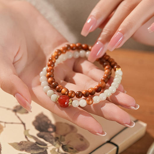 敦煌【一点红·崖柏天山翠双圈手串】中式国风手串配饰 敦煌福泽小众轻奢手串 商品图1