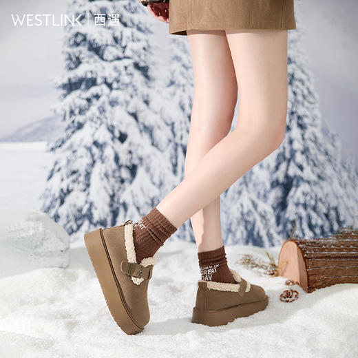 西遇厚底勃肯鞋女新款冬季软底全包保暖毛毛鞋加厚加绒雪地鞋D4347833 商品图3