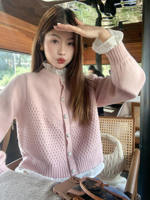 【189元任选2件】最后一波现货！韩系百搭粉色系扣短款圆领毛衣 商品图7