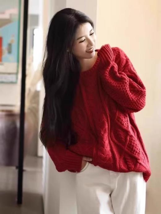 【小野日记Yono's Diary 秋冬复古麻花慵懒毛衣XY-F-169】 👗这款毛衣简直是秋冬季节的百搭神器！👊加厚的设计，🔥红色和卡其两个颜色！！ 商品图1