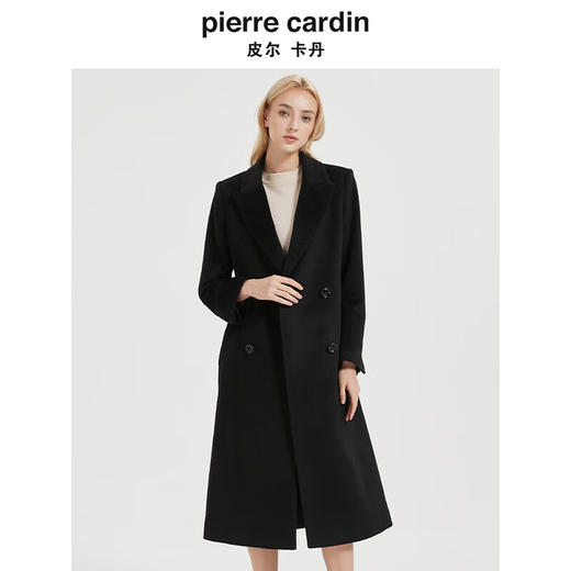 皮尔卡丹女装毛呢外套简约知性修身黑色通勤双排扣长款C44CL74B0
 商品图2