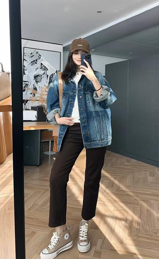 升级加绒土耳其四面弹烟管小直筒高腰牛仔裤 商品图1