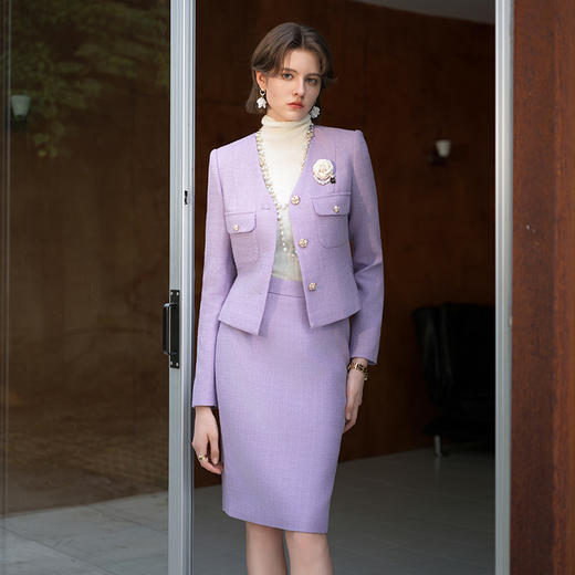 AD紫色小香风套装2024新款女装秋季高端女神范贵妇名媛两件套裙 商品图0
