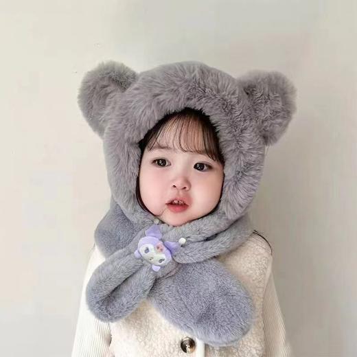 新款冬季小熊帽子围巾一体加绒保暖儿童防风护耳帽男女童毛绒加厚💕 商品图7