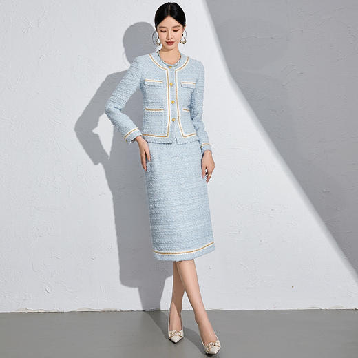 IWY/淡蓝色职业装套裙小香风外套秋冬千金优雅中长裙教师公开课厚款24CS590 商品图1