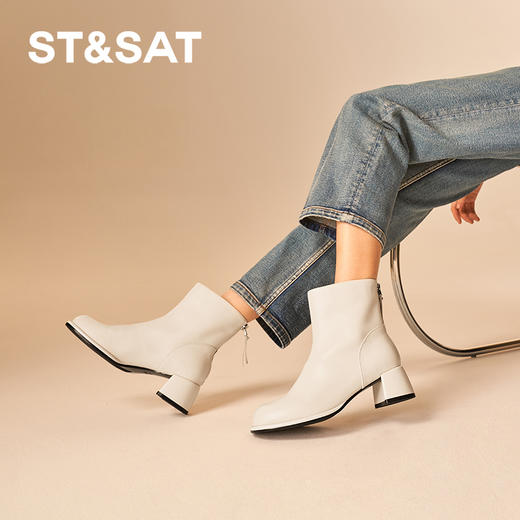 【绒里可选】星期六气质简约通勤粗跟短靴SSC4116438/SSC4118438 商品图2