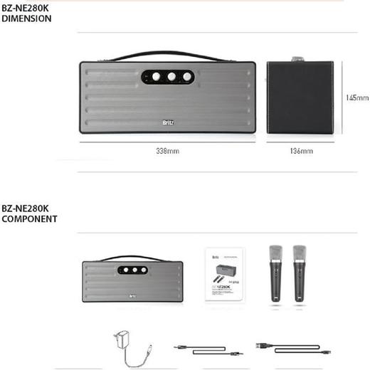 韩国 Britz BZ-NE280K 便携式蓝牙音响 带无线麦克风K歌 商品图3
