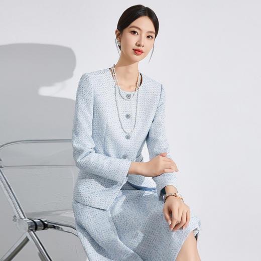 IWY/编织花呢收腰小香风套装微胖高级感短外套上衣半身裙两件套通勤风24CS612 商品图4