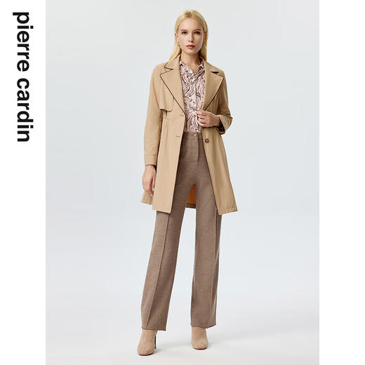 皮尔卡丹女装风衣春秋新款驼色通勤防风保暖外套上衣P3364G3980M0
 商品图4