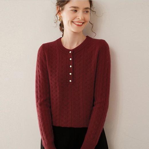 【自】全新升级【铂金会员514/天猫689/差价175】(34654) 洛诗琳圆领加厚山羊绒女镂空毛衣秋冬长袖套头羊绒针织衫 商品图2