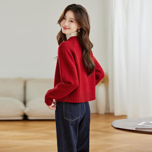 丁摩 羊毛牛角扣针织开衫女秋冬装洋气配裙子毛衣外套4ZF-9165 商品图3