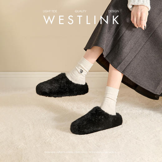 西遇厚底毛毛鞋女新款冬季法式豹纹毛绒包头半拖鞋外穿棉拖鞋D4347844 商品图0