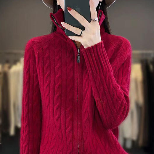 秋冬季女士毛衣小外套新款女装秋冬宽松针织外穿拉链纯色开衫 商品图4