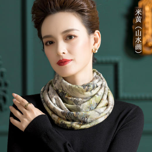 纯羊毛印花围脖，女士防寒脖套百搭保暖羊毛长围巾WY-1005X 商品图2