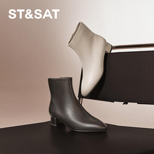 星期六摩登时尚尖头粗跟短靴SSC4116P0H 商品图4