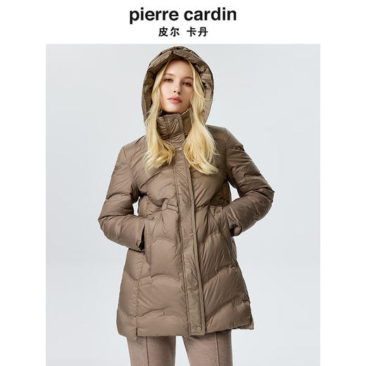 皮尔卡丹女装羽绒服简约浅咖色鹅绒中款通勤保暖鹅绒服P34Y3418K1
 商品图4