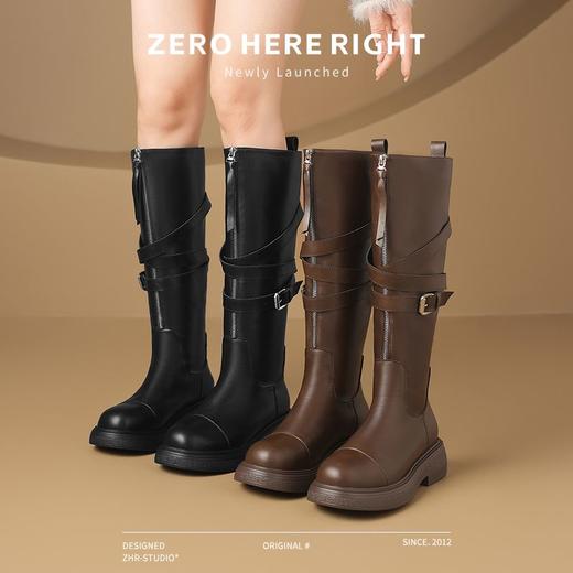 ZHR则则废土风长筒靴复古骑士靴2024新款英伦百搭长靴厚底女靴子 商品图9