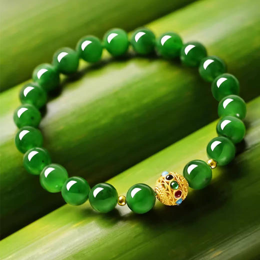 【经典】天然和田碧玉中式手串8mm  绿色珠子串珠新中式手链带证书 商品图1