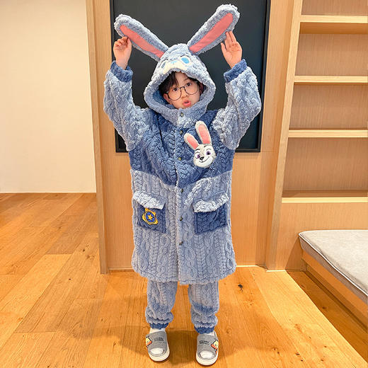 【冬季保暖，珊瑚绒加厚睡袍套装，可外穿家居服】儿童睡袍珊瑚绒 冬季加绒加厚儿童法兰绒 男孩睡衣 可外穿家居服 亲子套装-QQ 商品图2