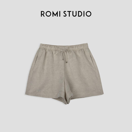 ROMI STUDIO“率性简约”休闲百搭高腰直筒松紧腰抽绳薄款短裤K3820 商品图3