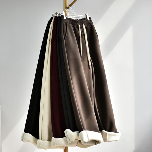 【700克羊毛蚕丝绒裤】冬季加厚加绒垂感蚕丝羊毛阔腿 软糯保暖休闲裤 商品图0