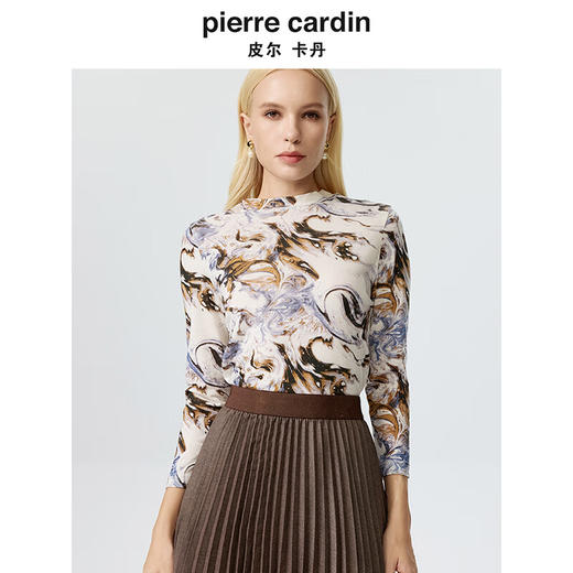 皮尔卡丹女装时尚大理石花纹通勤修身针织打底衫P3438B3961K3
 商品图3