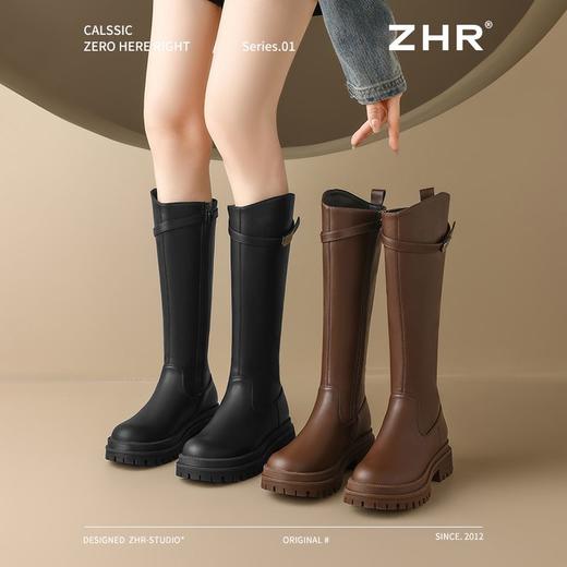 ZHR则则圆头厚底长筒靴2024新款加绒复古气质长靴显瘦骑士靴女靴 商品图3