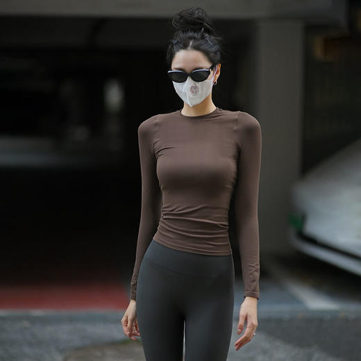 【自发热】Beemen无缝一体织瑜伽服女上衣高弹螺纹秋冬季运动长袖 商品图0