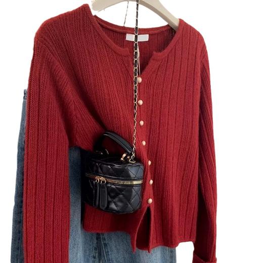 丁摩 韩系小个子短款精纺羊毛修身显瘦坑条纹开衫V领女士洋气减龄外套4ZF-2540 商品图4