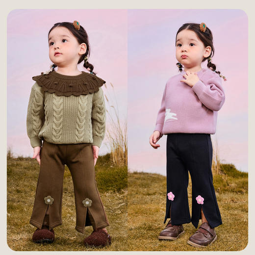 迷你巴拉女童冬新品弹力加绒裤子长裤可爱宝宝喇叭裤 商品图2