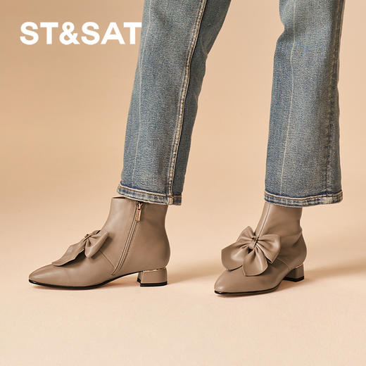 星期六法式少女心蝴蝶结粗跟短靴SSC4116394 商品图3