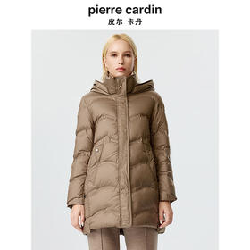 皮尔卡丹女装羽绒服简约浅咖色鹅绒中款通勤保暖鹅绒服P34Y3418K1
