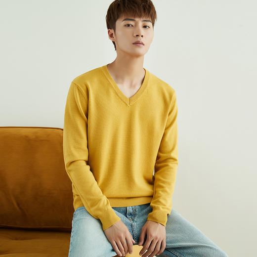 秋冬新款260支男士毛衣V领纯色外穿针织衫薄款宽松线衫 商品图6