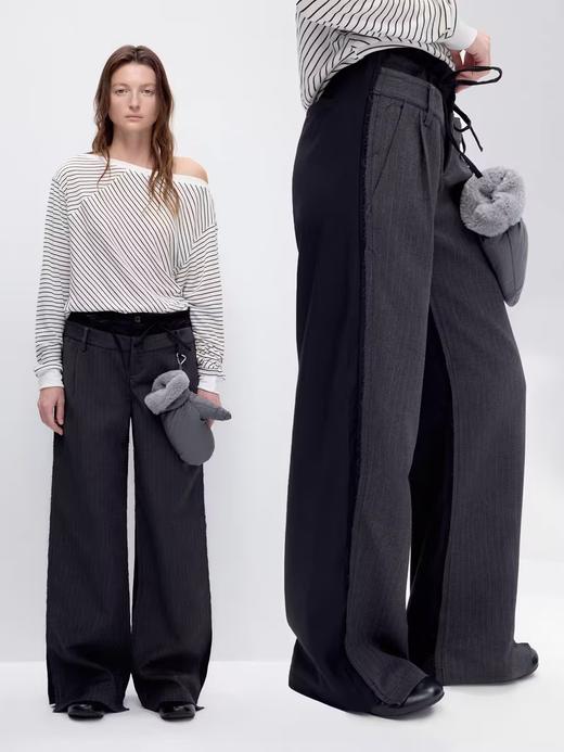 出逃赤岗西/24AWK112/设计挺括感双腰头撞色拼接条纹抽绳直筒休闲长裤 商品图0