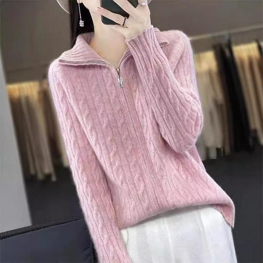 秋冬季女士毛衣小外套新款女装秋冬宽松针织外穿拉链纯色开衫 商品图5