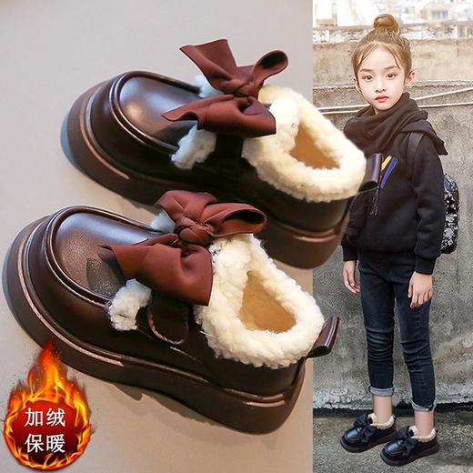 女童加棉保暖小皮鞋棉鞋2024新款魔术贴大棉防滑休闲百搭软底童鞋 商品图1