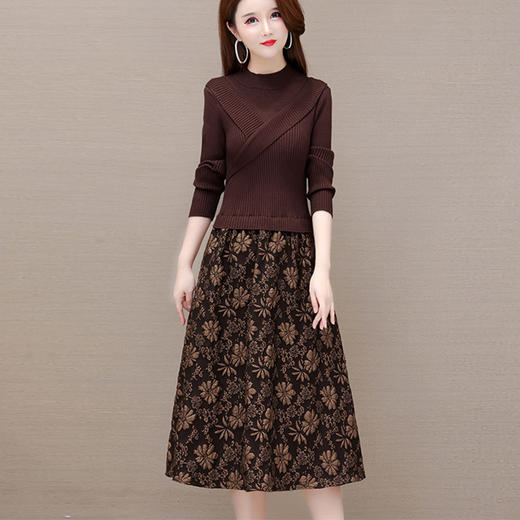 【气质针织长袖连衣裙】秋冬新款洋气假两件女装高端精致打底裙子 商品图0