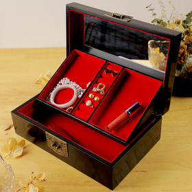 【经典】山西平遥非遗推光漆器手工彩绘荷韵首饰盒  复古高档梳妆盒新中式收纳盒非遗项目