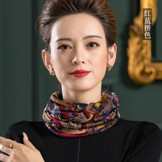 纯羊毛印花围脖，女士防寒脖套百搭保暖羊毛长围巾WY-1005X 商品图1