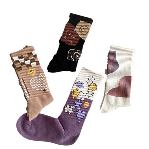 「29.9到手8双！秋冬新款」长筒袜子女ins潮韩版秋冬款加厚高筒棉袜复古色运动风学生袜配饰 商品图4