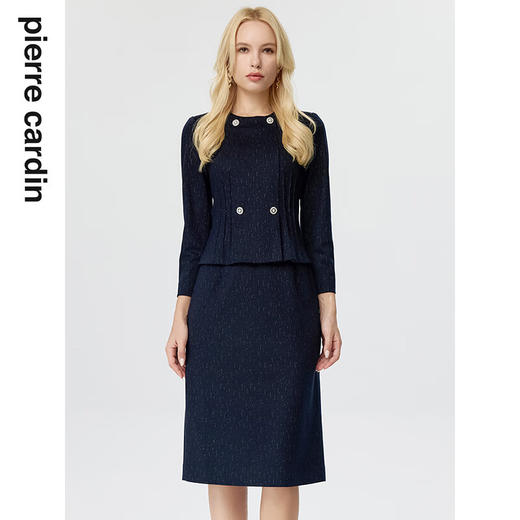 皮尔卡丹女装连衣裙藏蓝色小女人时尚羊毛假两件裙子P3404E3846L5
 商品图0