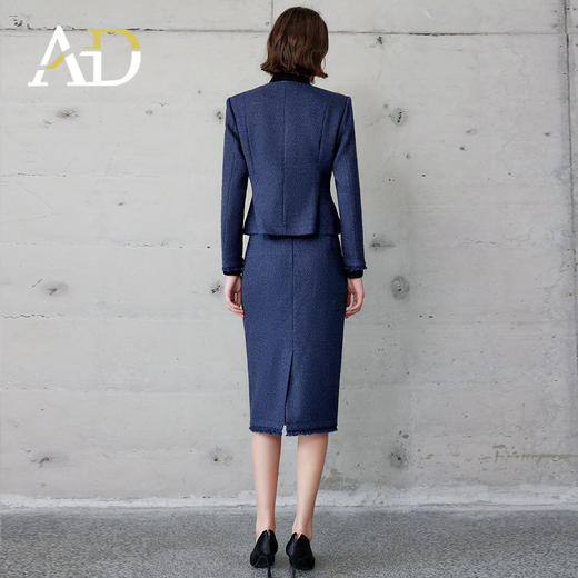 AD轻奢贵气金丝编织粗花呢套装2024冬季新款蓝色名媛小香风两件套 商品图4