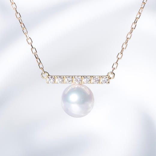 2021年akoya18k黄金镶钻高级线条感珍珠项链/雪白珠纯银贝母耳钉 商品图0