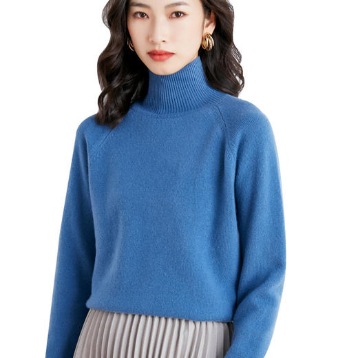 新款 2024套头秋冬季韩版高领气质通勤粘纤纯色褐色针织毛衣女 商品图4